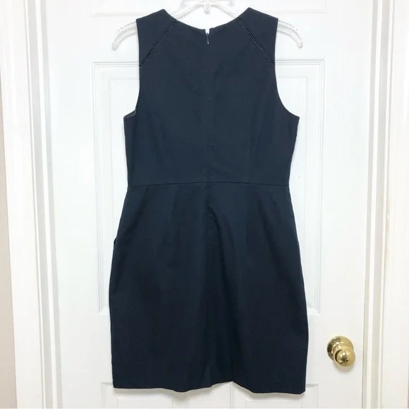 J Crew Cotton Blend Navy Blue Ladder Stitch Pockets Sheath Career Dress 10P - Picture 6 of 15